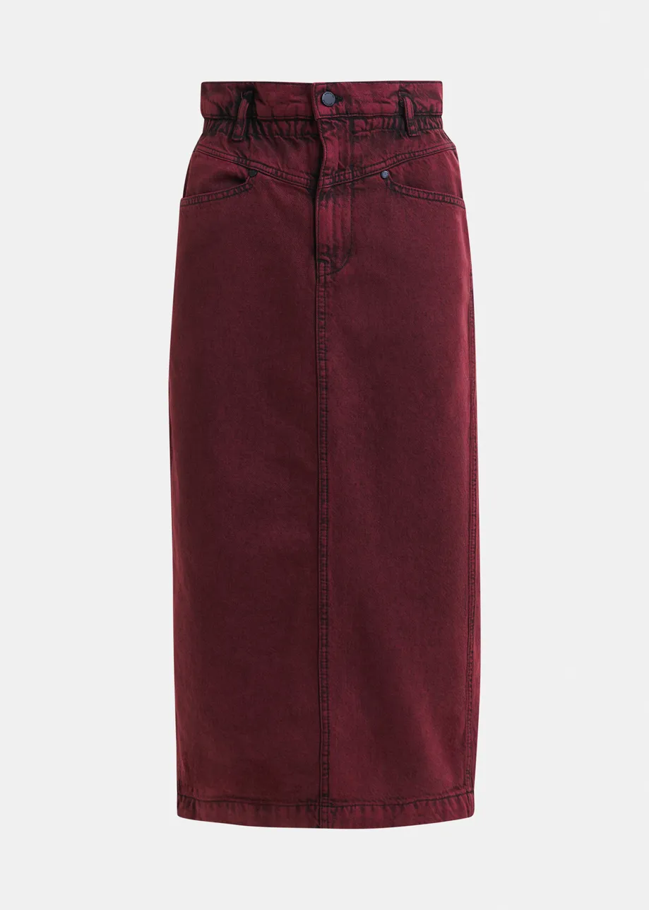 Overdyed Burdundy midi skirt with paperbag waist