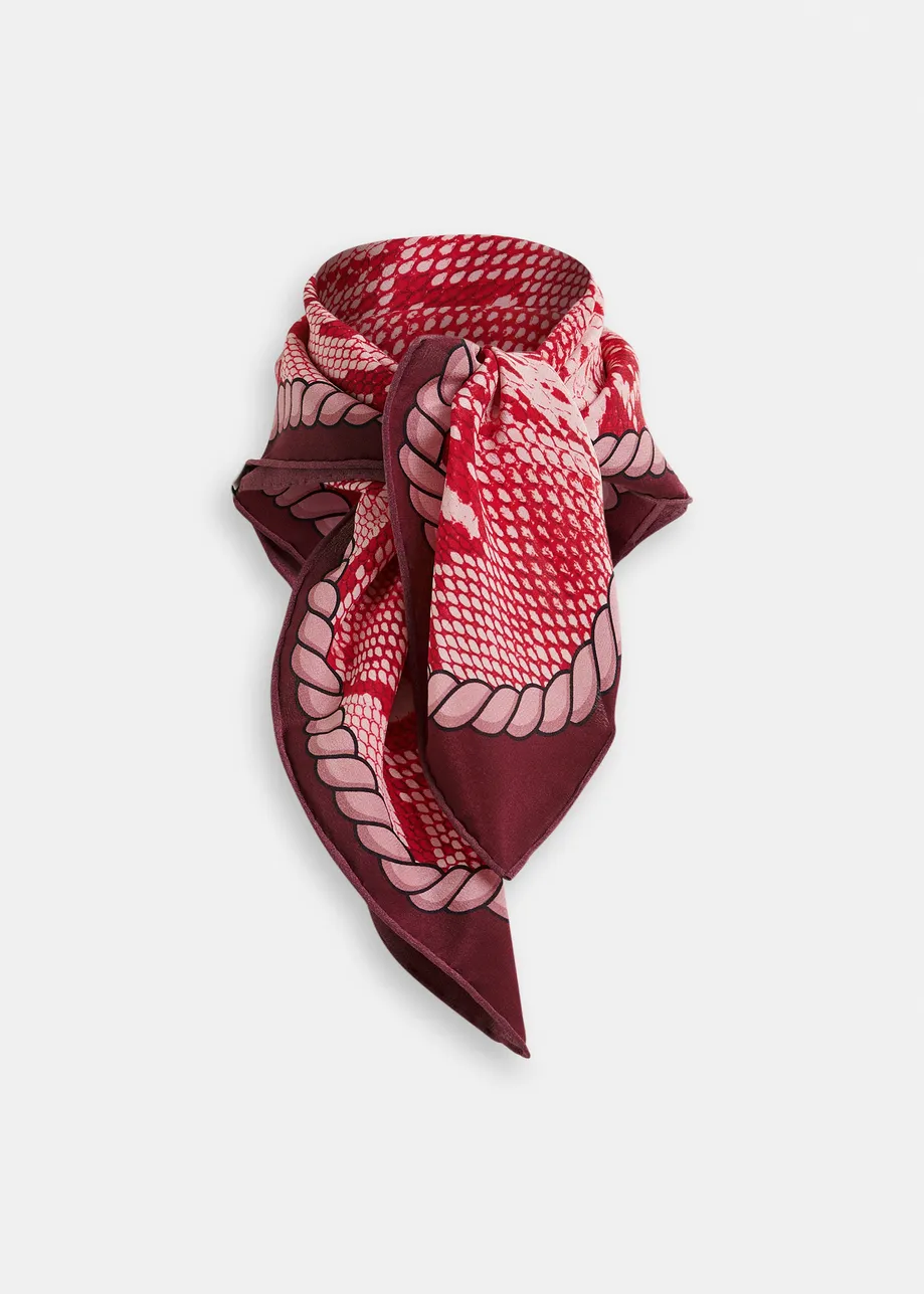 Burgundy and red silk snake sprint square scarf