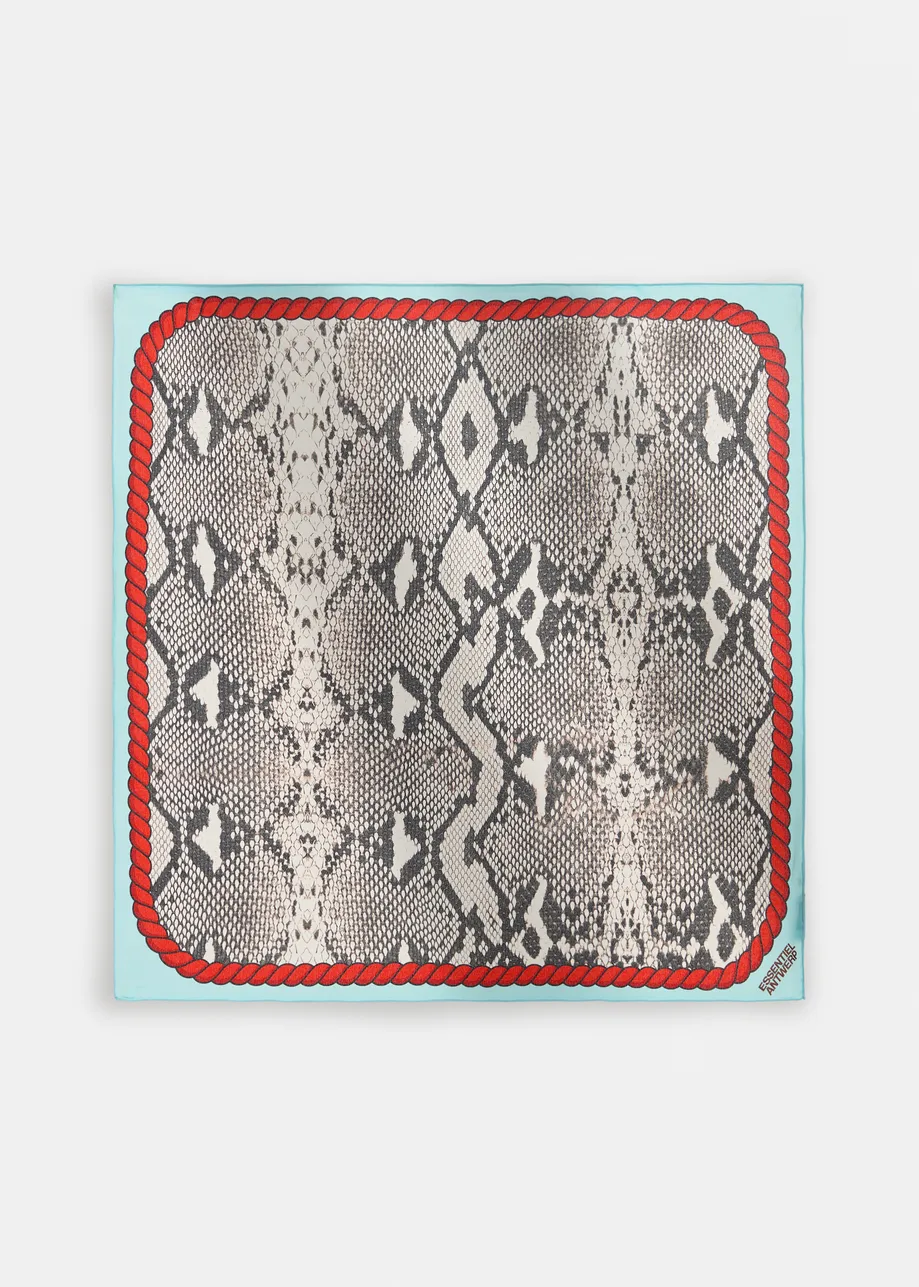 Light blue, red and green silk snake sprint square scarf