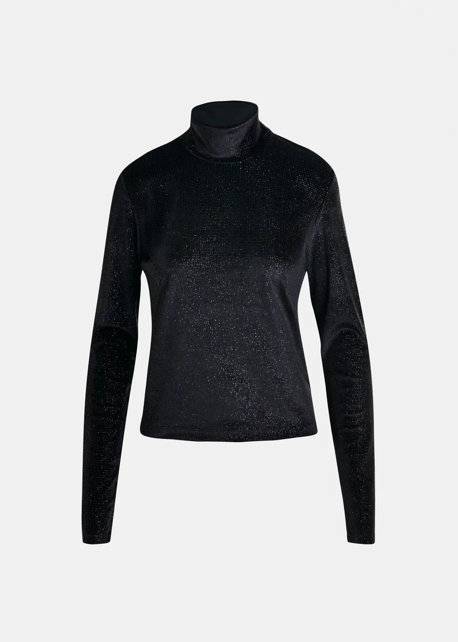 Zwarte rolkraagtop in stretch jersey