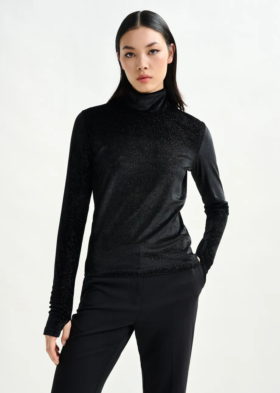 Black stretch-jersey turtleneck top