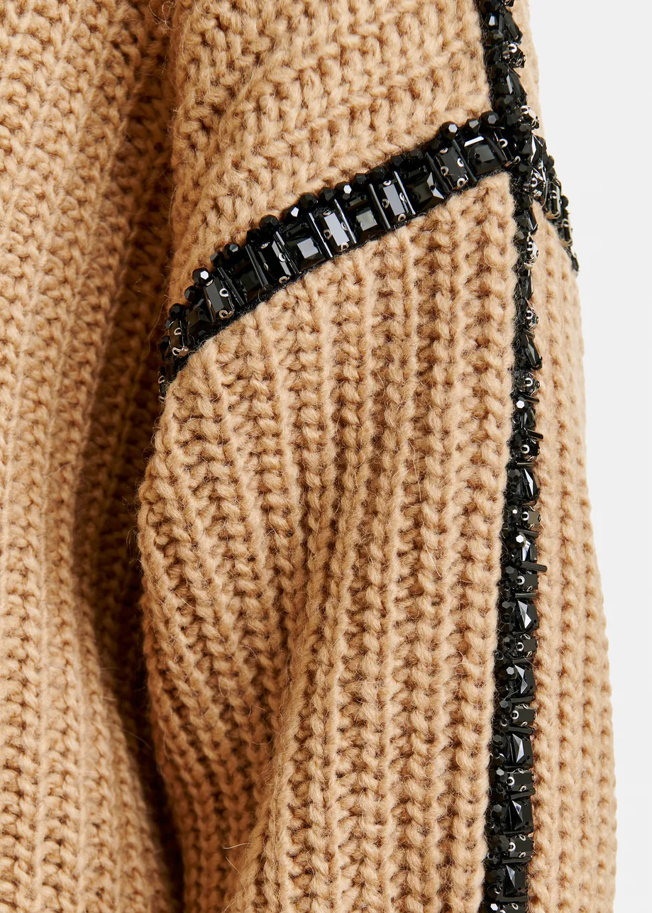 Brown wool-blend turtleneck with detachable collar and rhinestone embellishments
