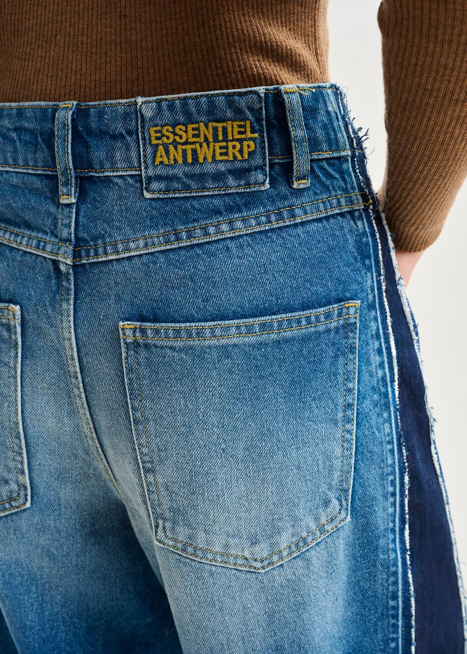Blue and dark blue wide-leg contrast panel jeans