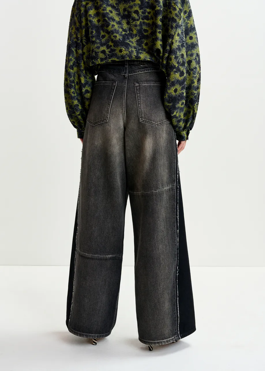 Black and  grey wide-leg contrast panel jeans