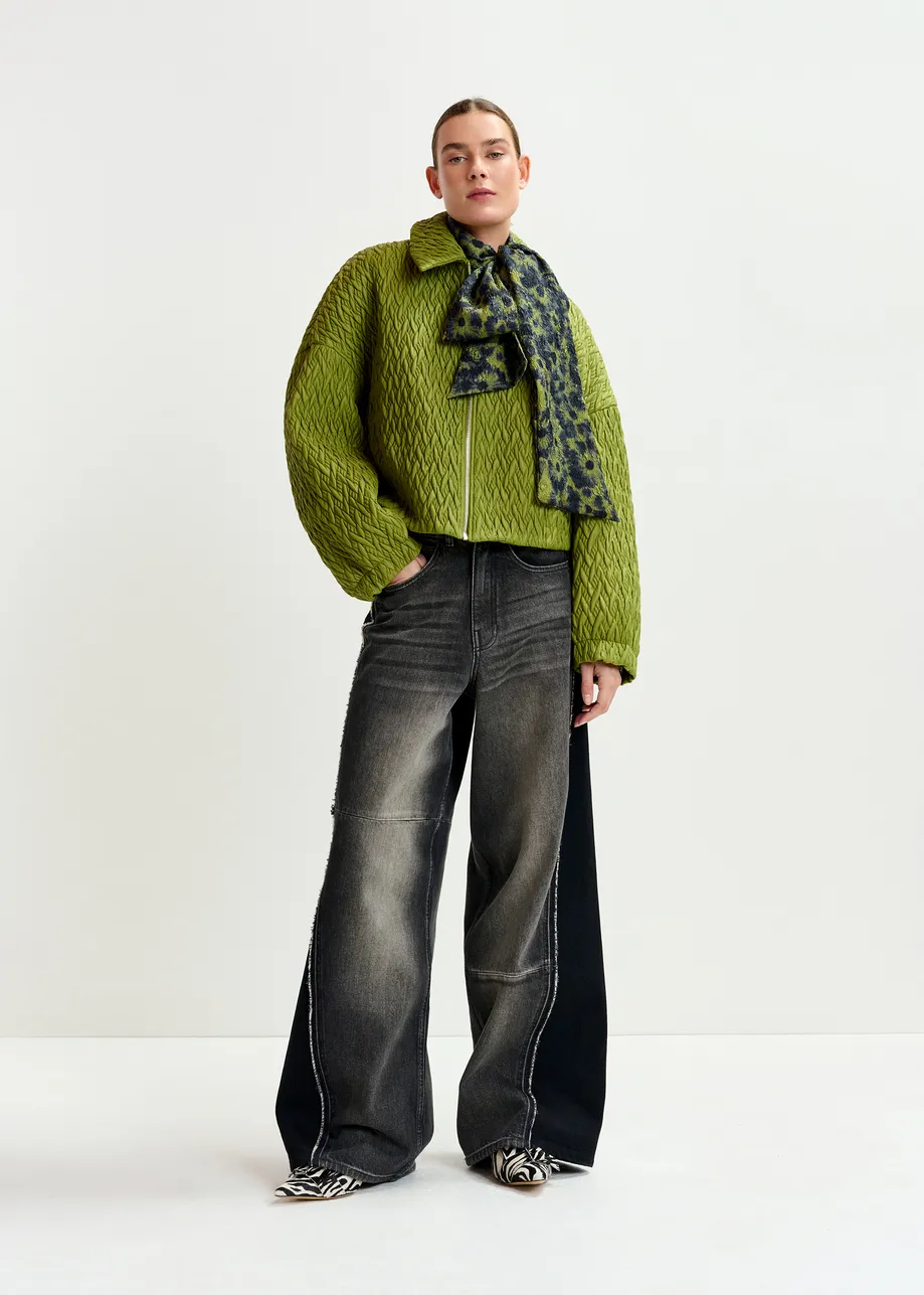 Black and  grey wide-leg contrast panel jeans