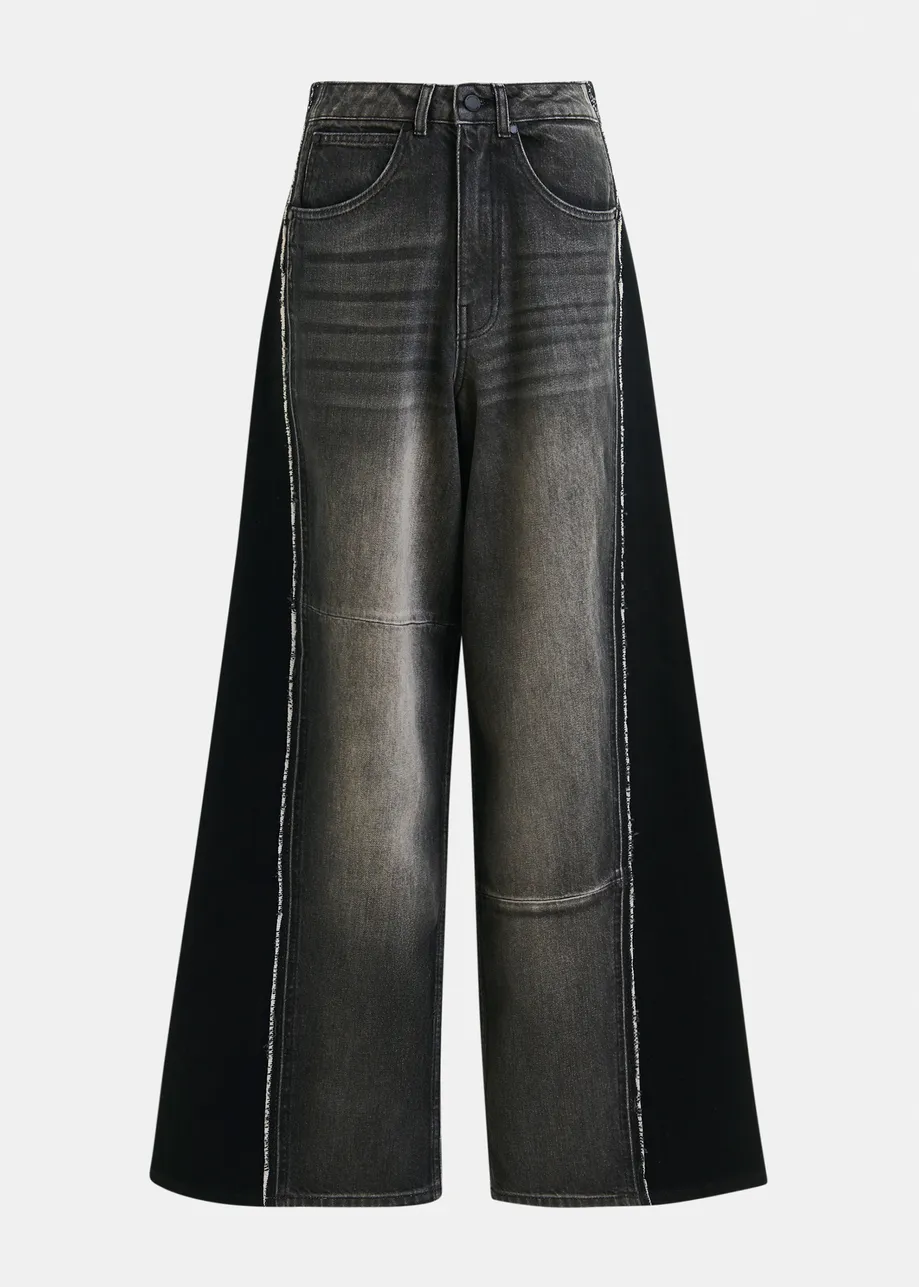 Black and  grey wide-leg contrast panel jeans