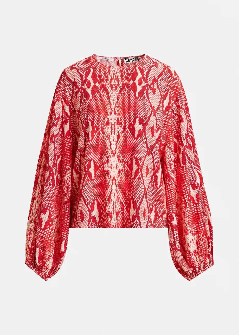 Red and orange top with puffed sleeves