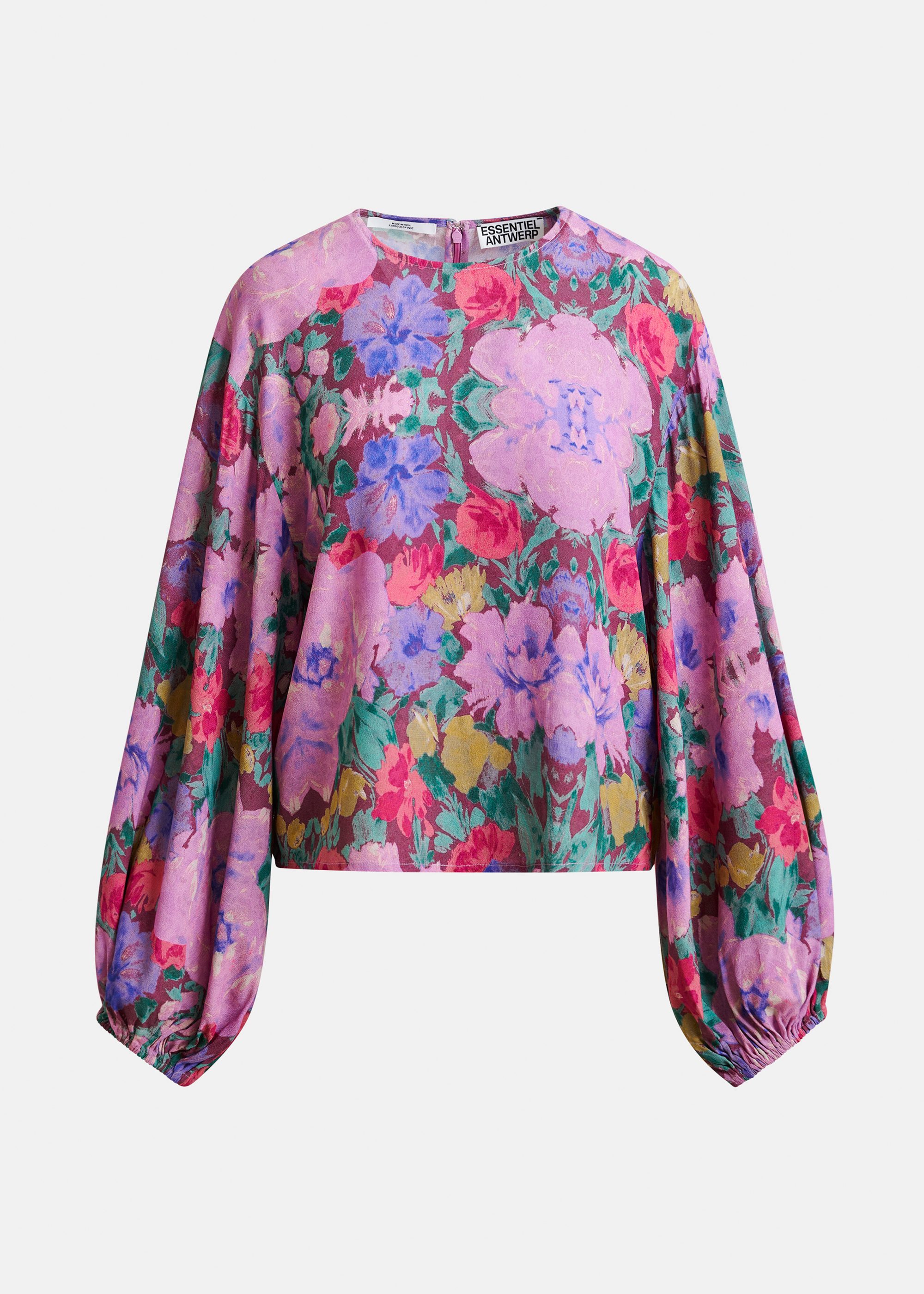 Purple and multicolor top with puffed sleeves | Essentiel