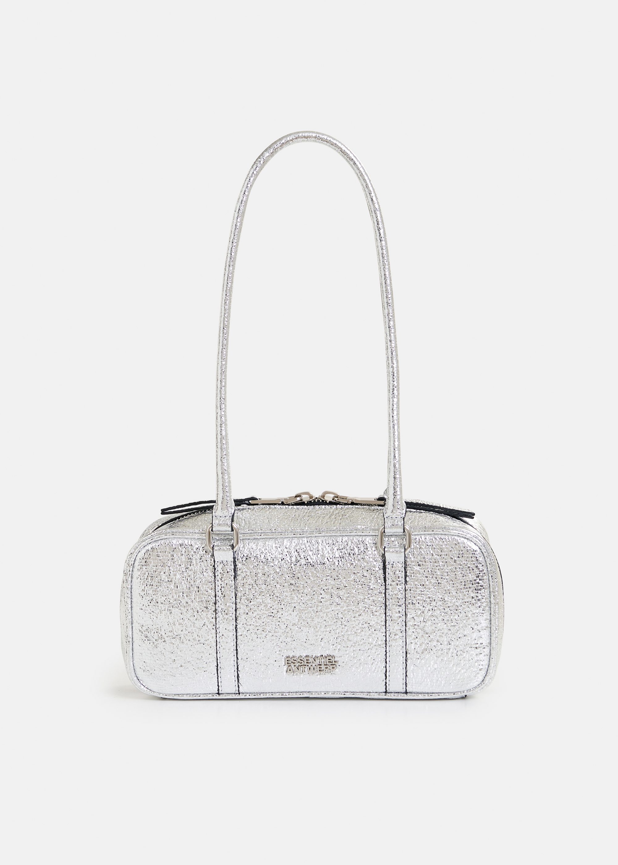 Silver metallic shoulder baguette bag | Essentiel Antwerp Europe