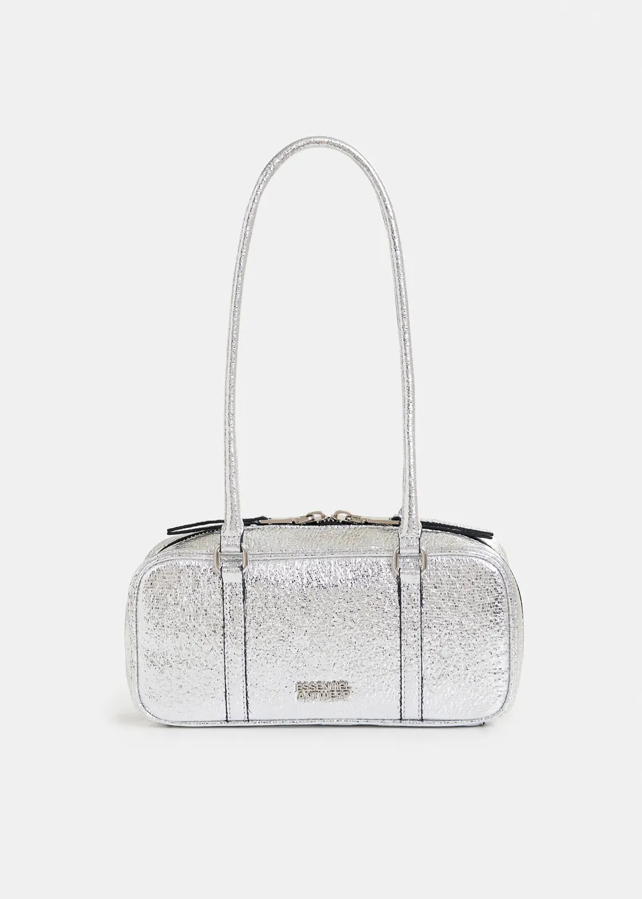 Silver metallic shoulder baguette bag