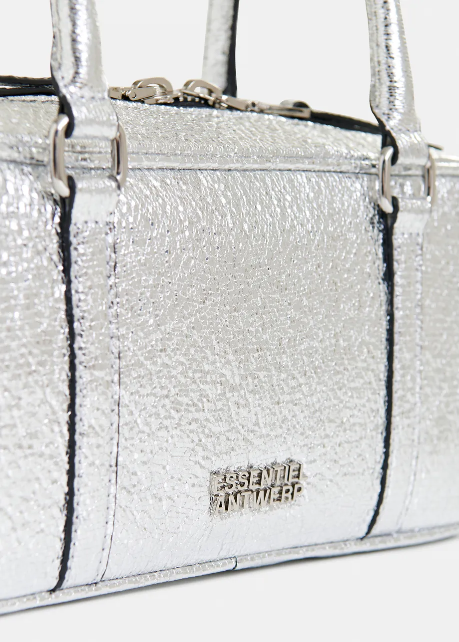 Silver metallic shoulder baguette bag