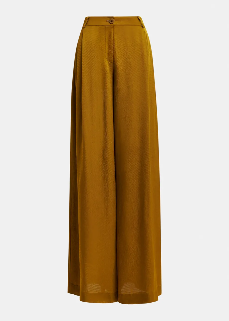 Rust wide-leg satin pants
