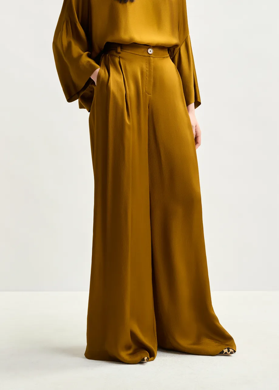 Rust wide-leg satin pants