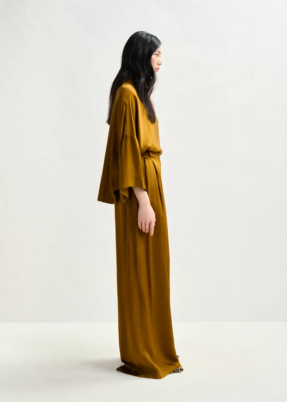 Rust wide-leg satin pants