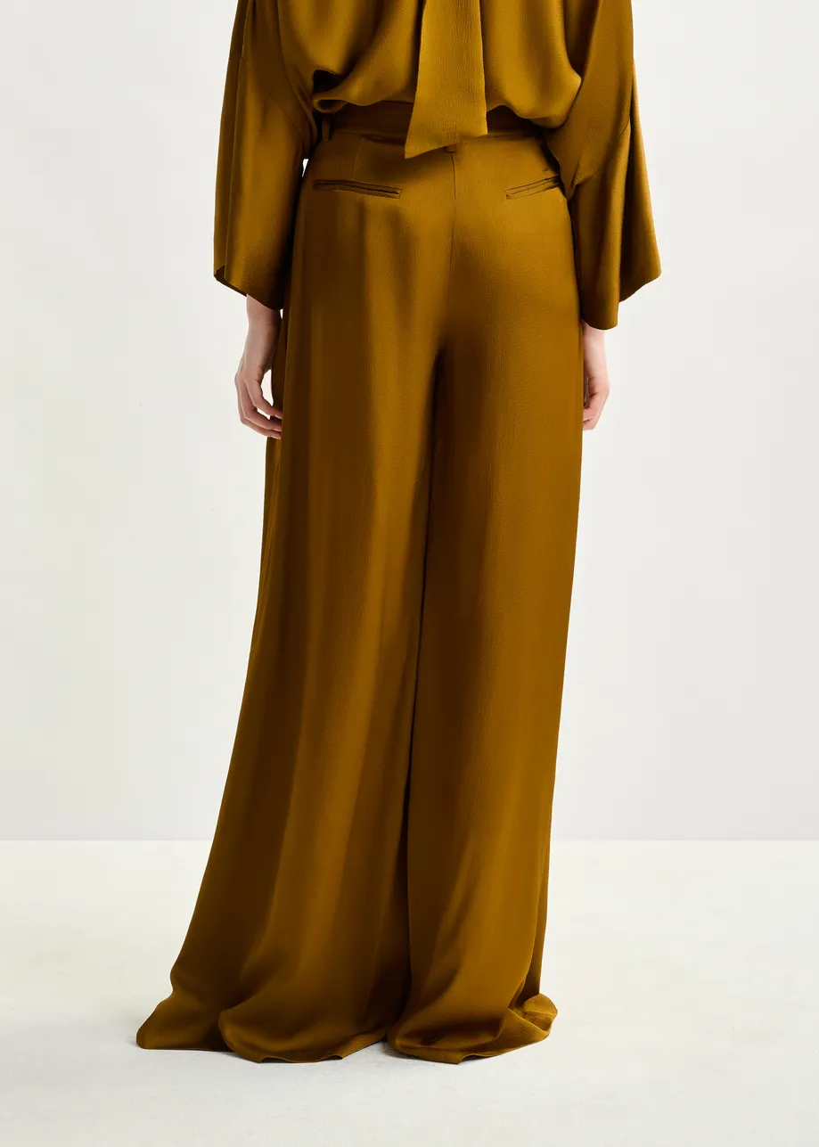 Rust wide-leg satin pants