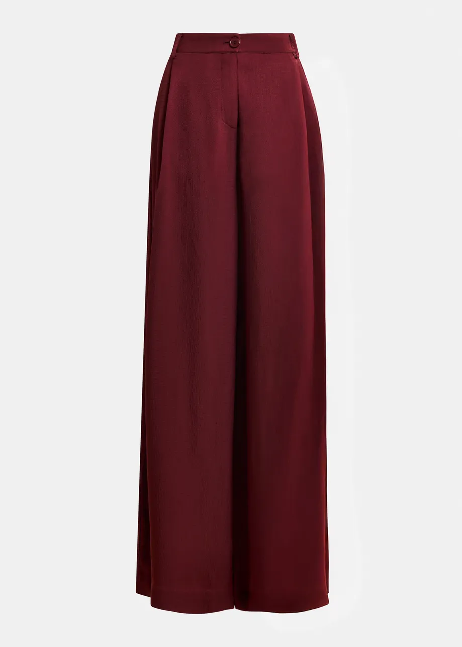 Burgundy wide-leg satin pants