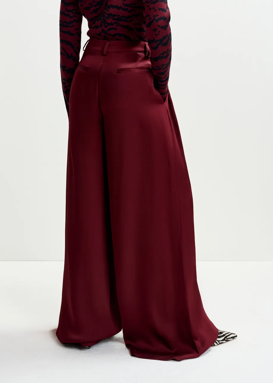 Burgundy wide-leg satin pants