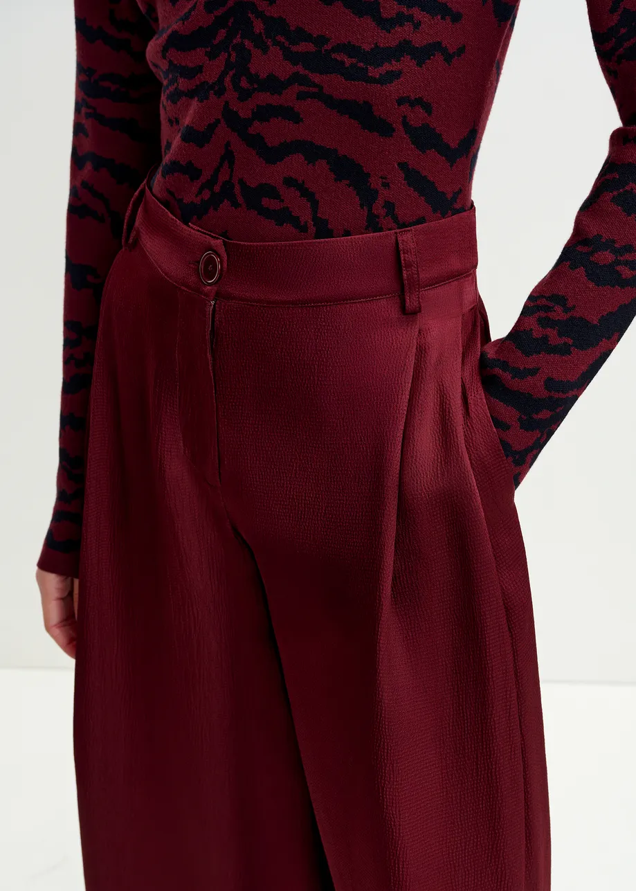 Burgundy wide-leg satin pants