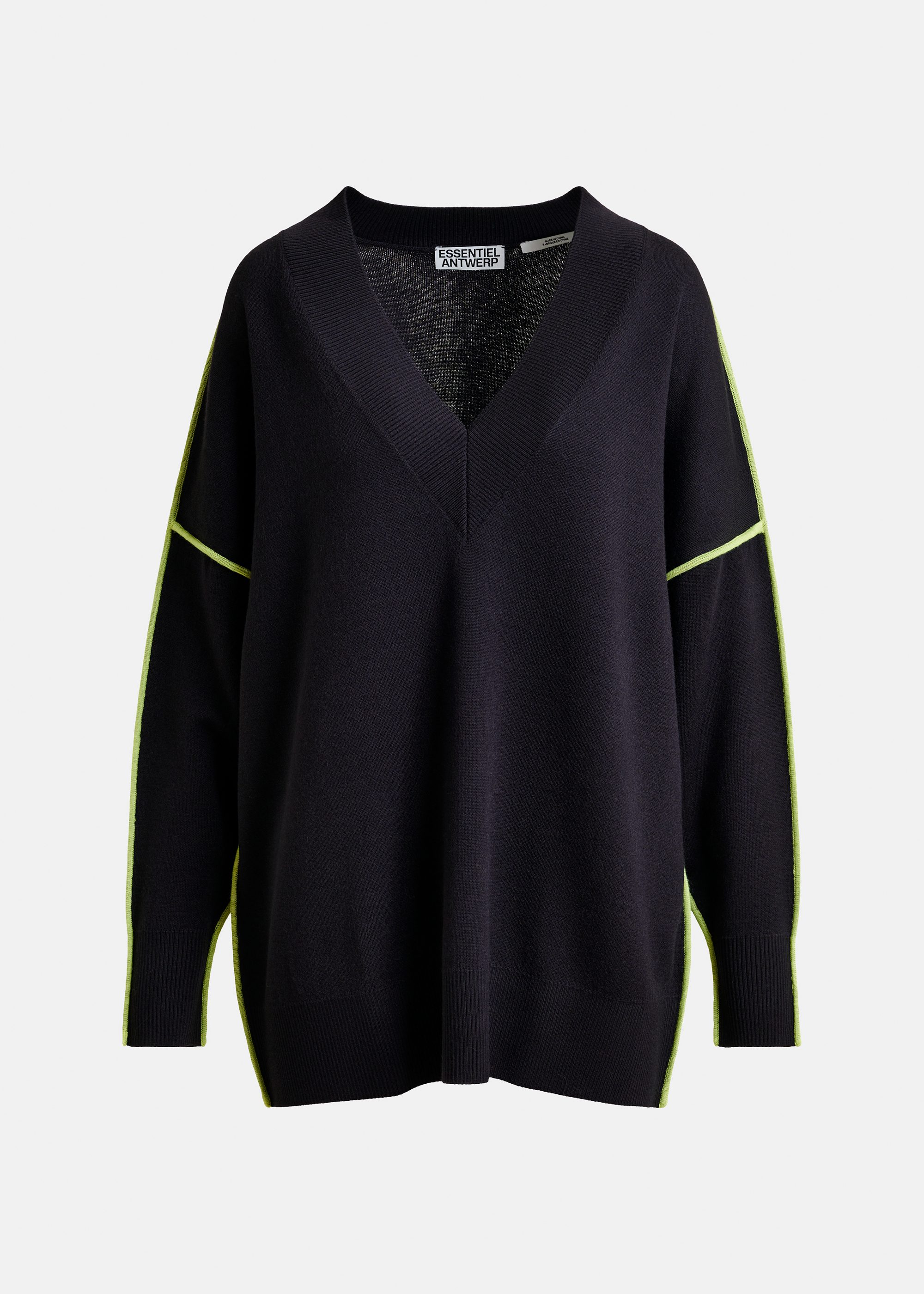 Black oversized V-neck knit sweater | Essentiel Antwerp United Kingdom