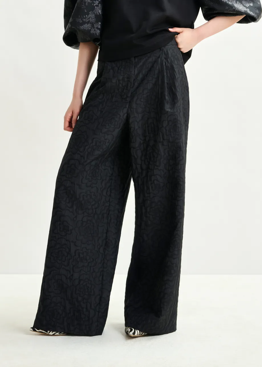 Pantalon large en jacquard noir