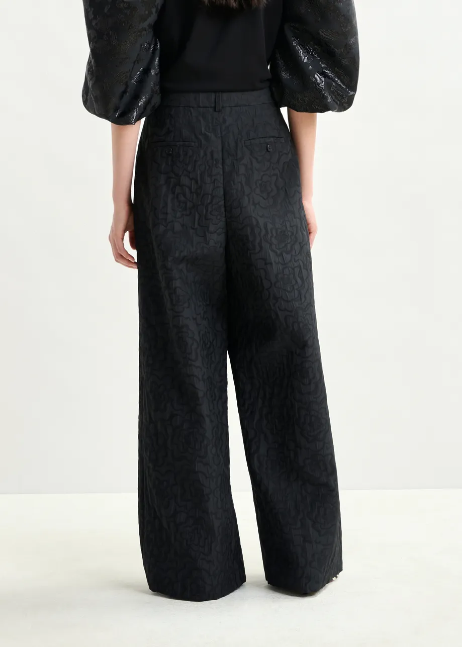 Pantalon large en jacquard noir
