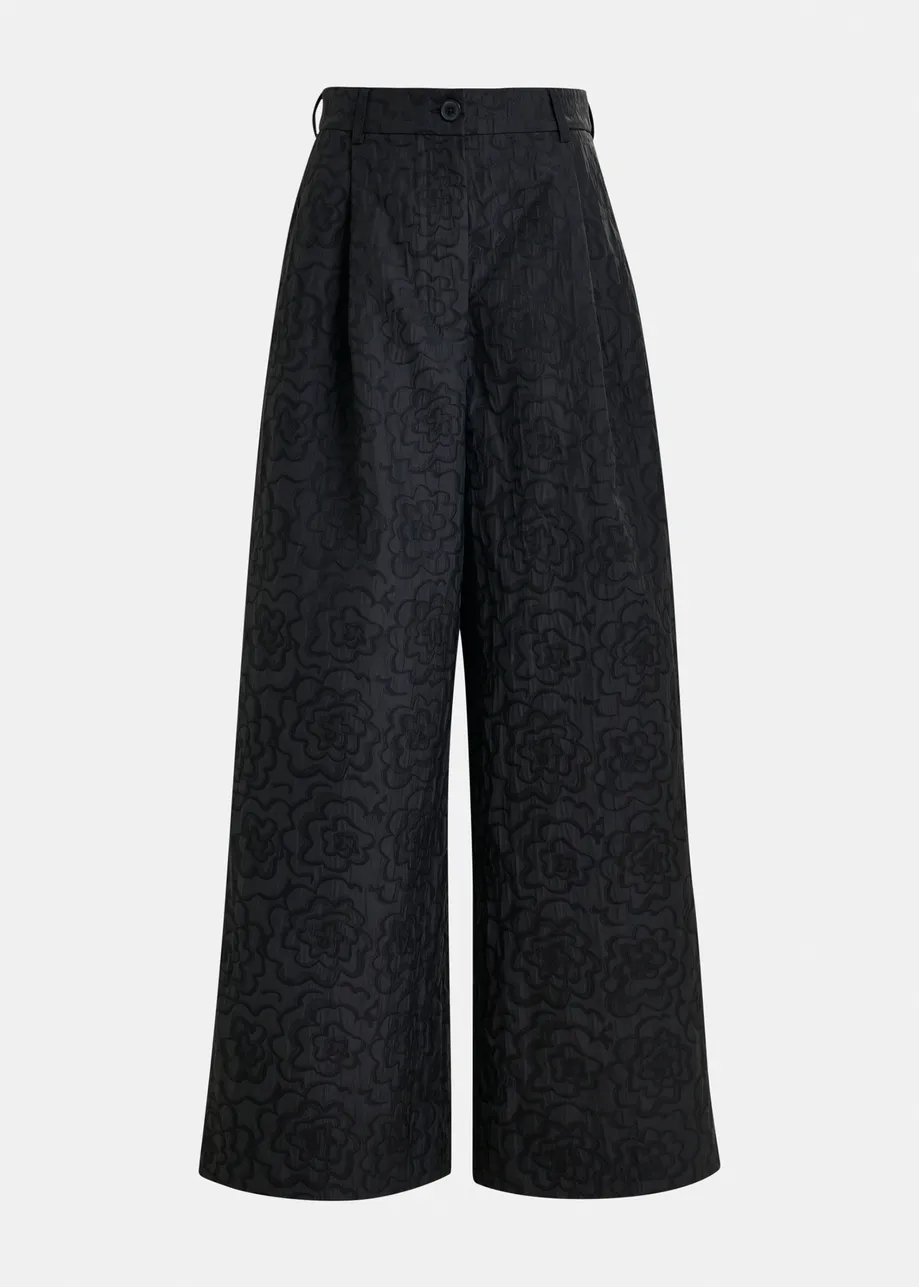 Zwarte wijde broek in jacquard