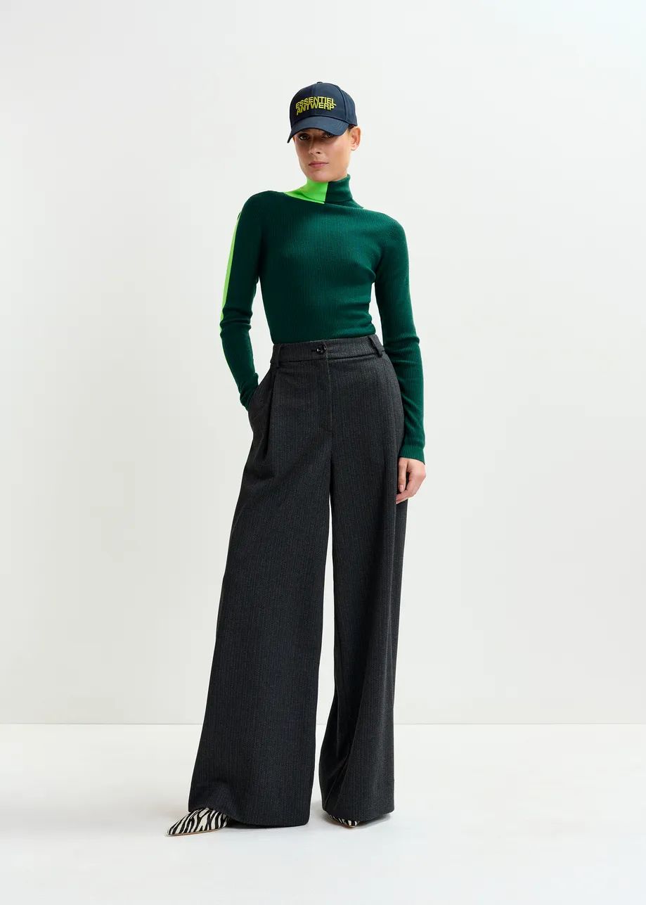 Grey wide-leg pants with inverted pleat detail