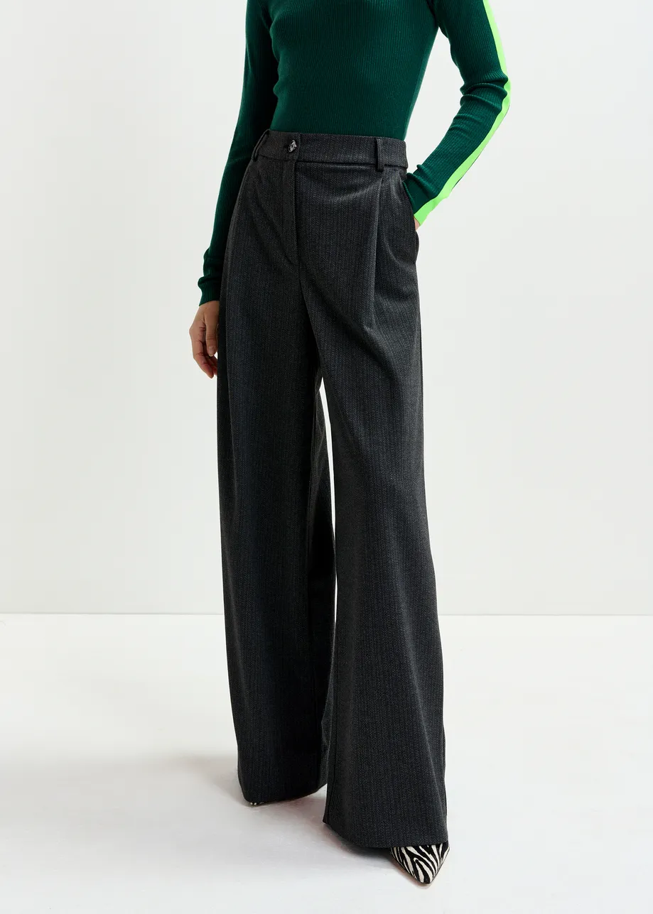 Grey wide-leg pants with inverted pleat detail