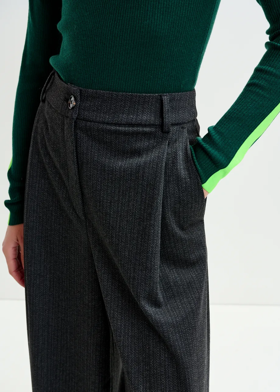Grey wide-leg pants with inverted pleat detail