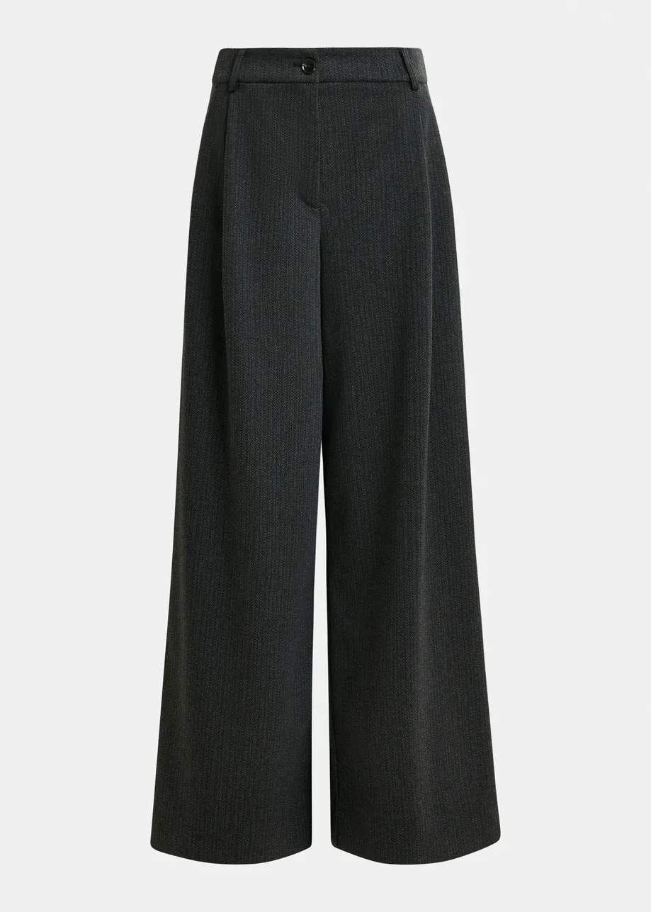 Grey wide-leg pants with inverted pleat detail