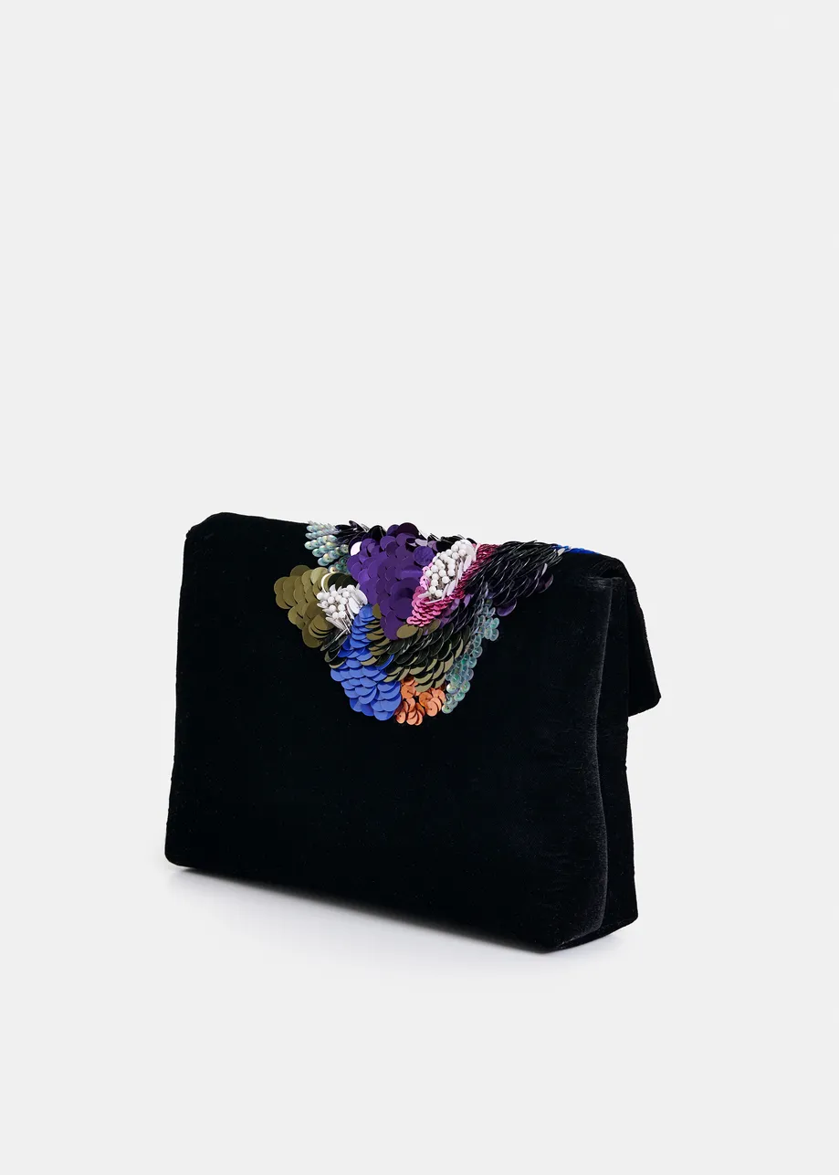 Zwart tasje met veelkleurige pailletten