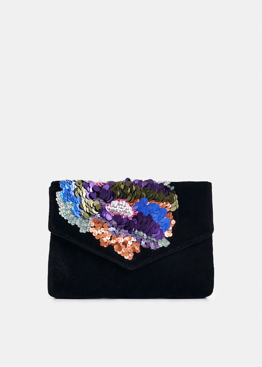 Zwart tasje met veelkleurige pailletten