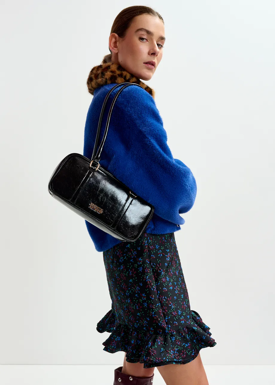 Blue cardigan with removable leopard faux fur collar