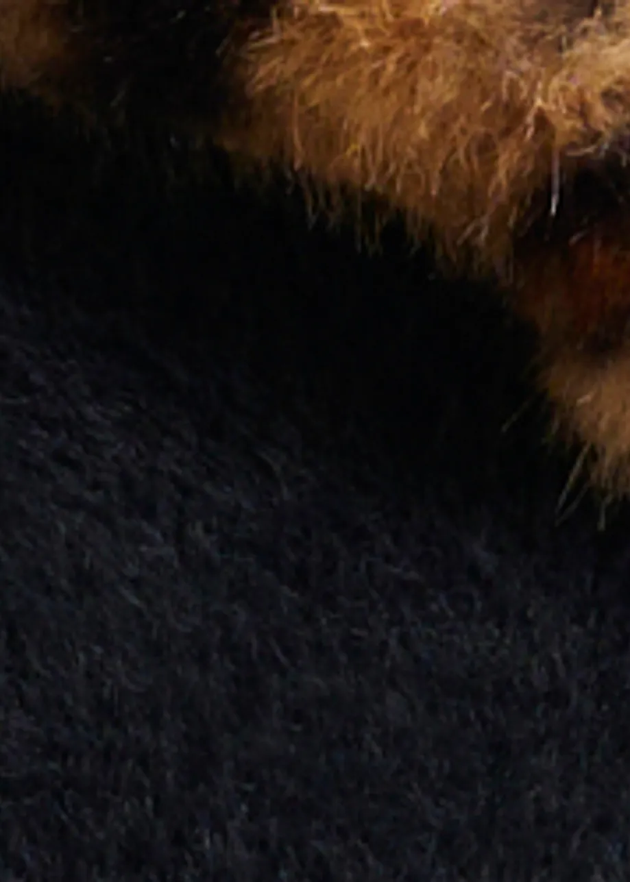 Zwarte cardigan met verwijderbare faux fur luipaardkraag