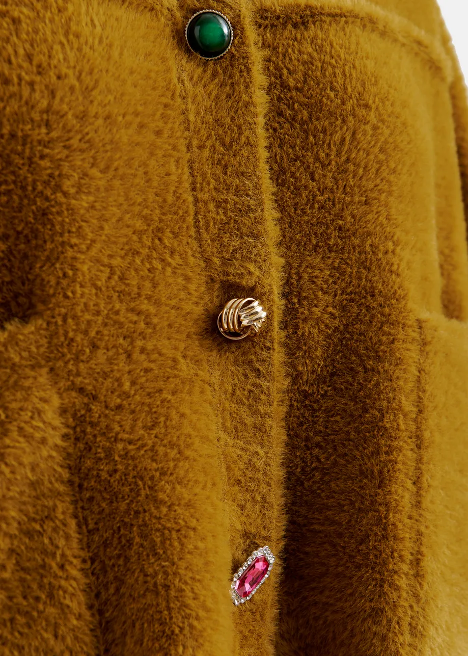 Brown cardigan with removable leopard faux fur collar
