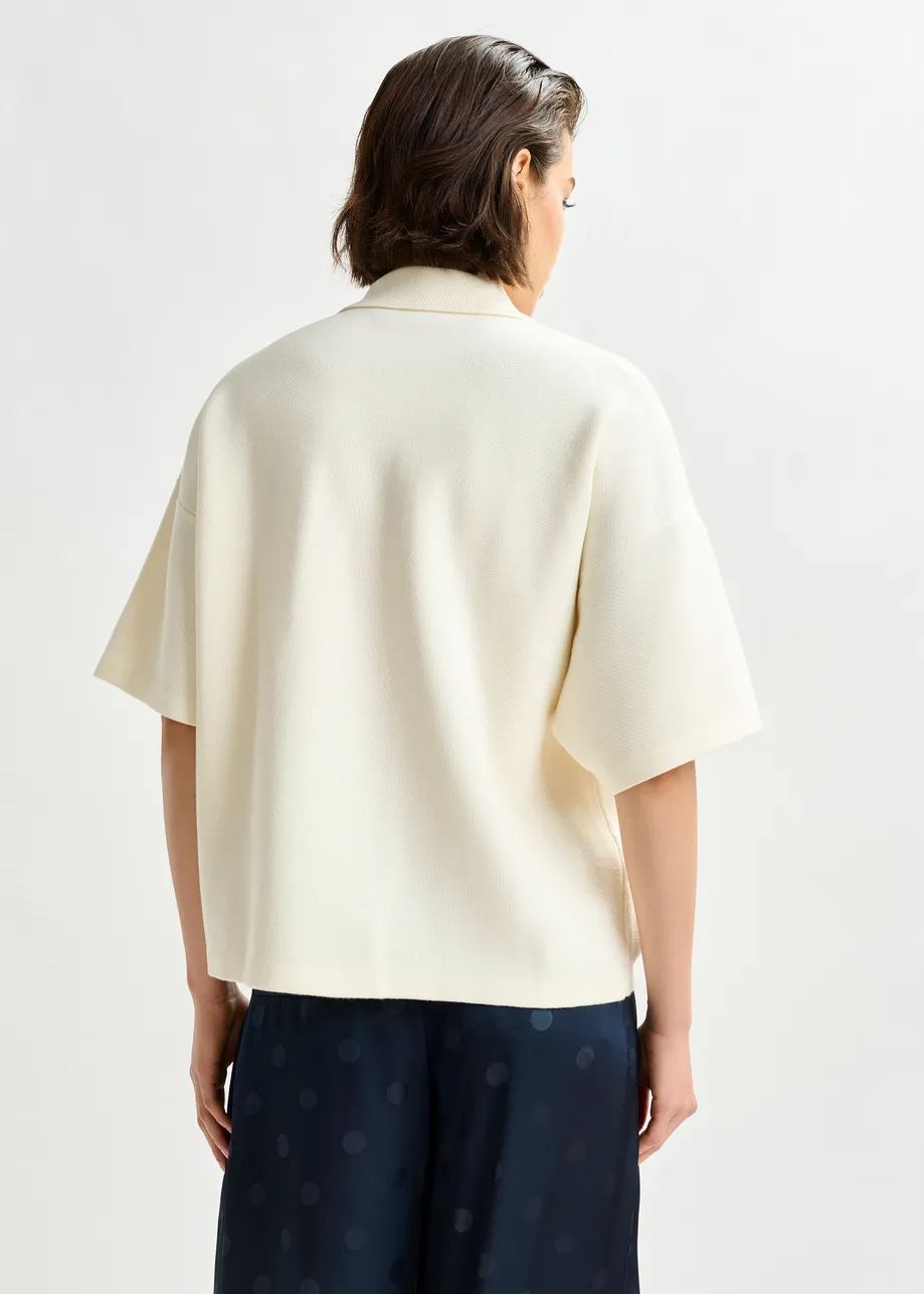 Off-white and grey polo top with bead embellishments