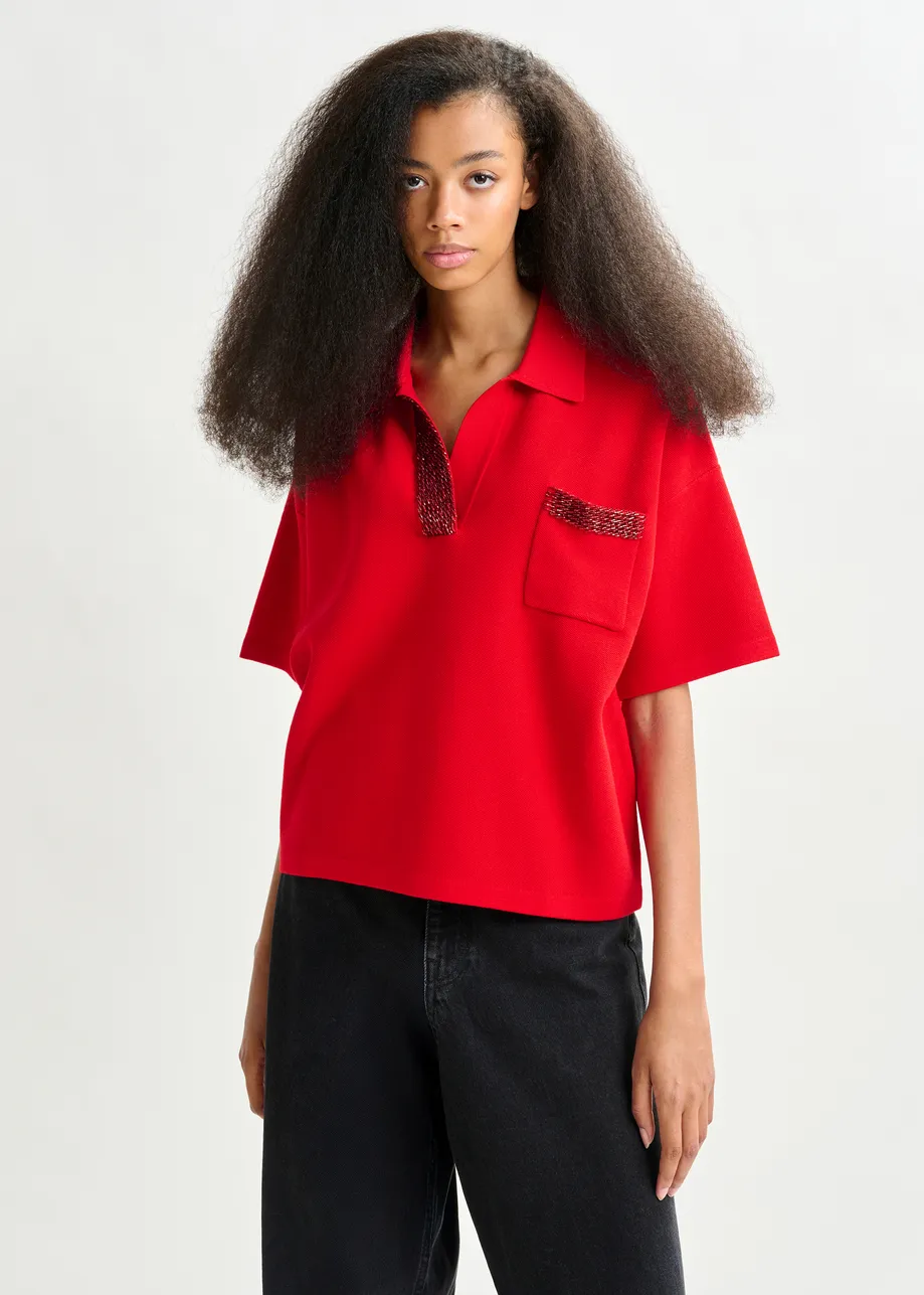 Polo à perles rouge