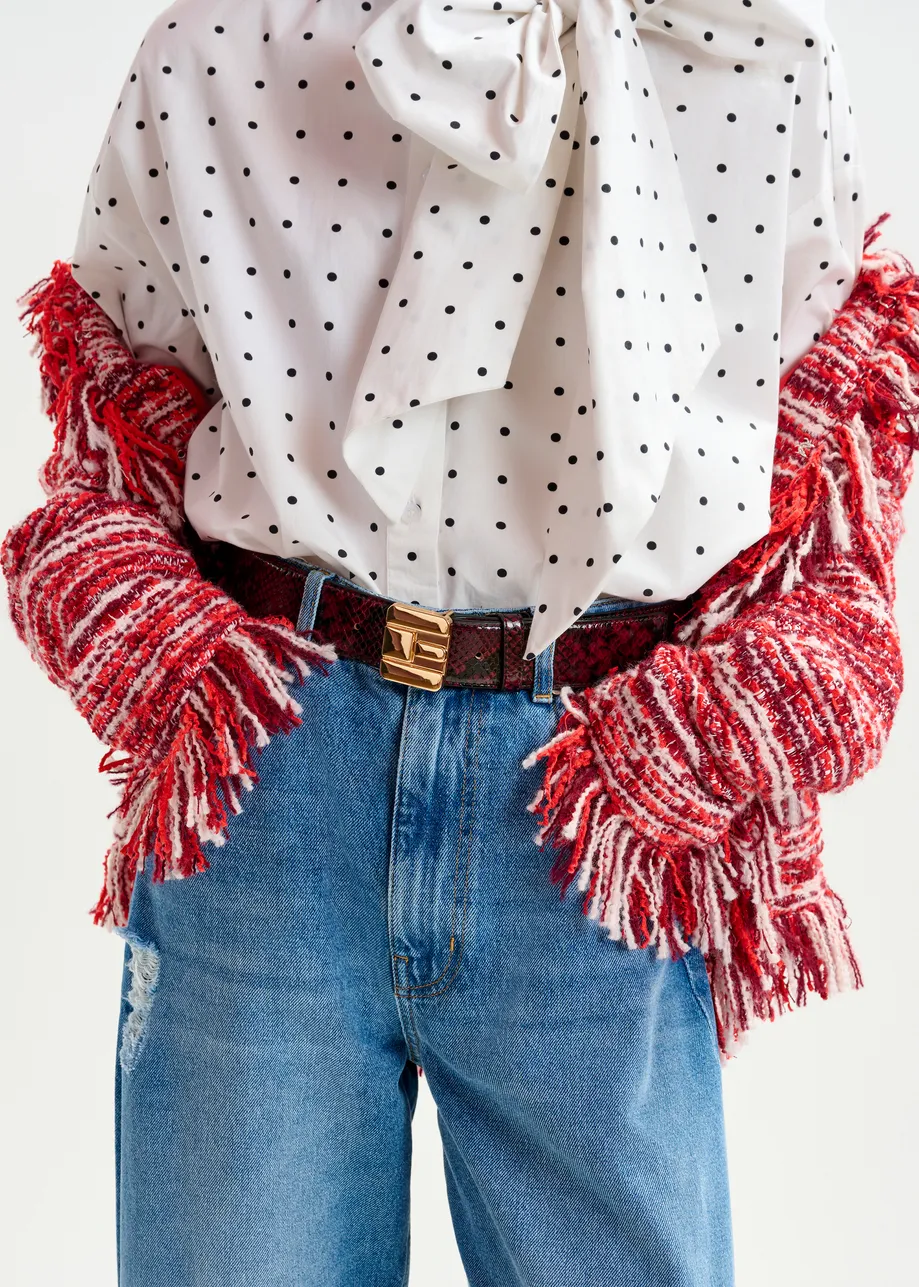 Blue organic cotton cropped barrel-leg jeans