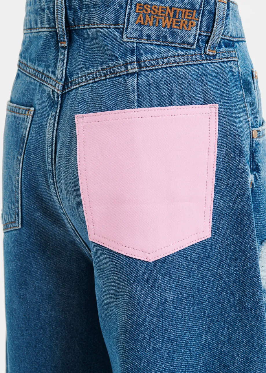 Blue organic cotton cropped barrel-leg jeans