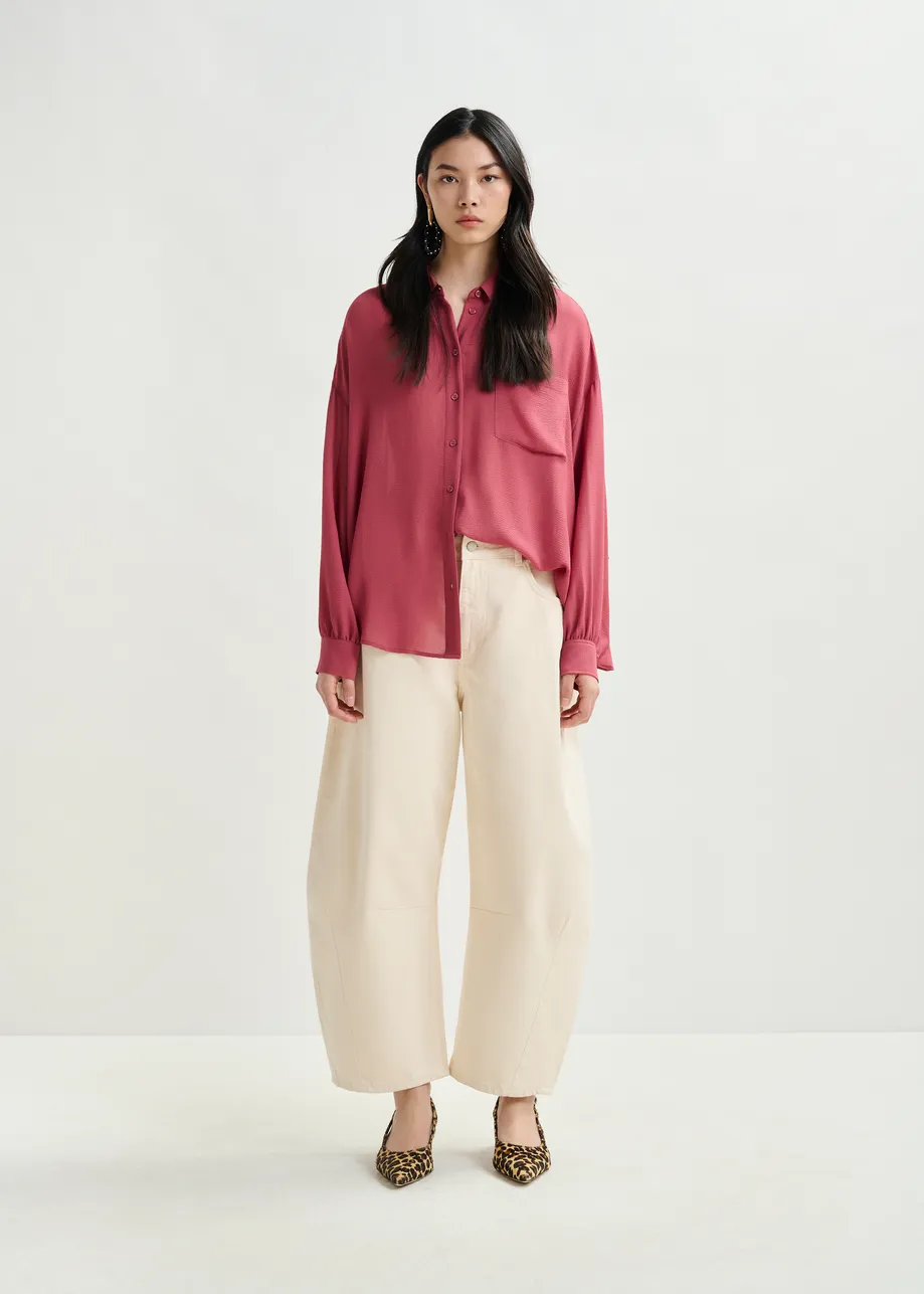 Witte biokatoenen cropped jeans met barrel-pijp