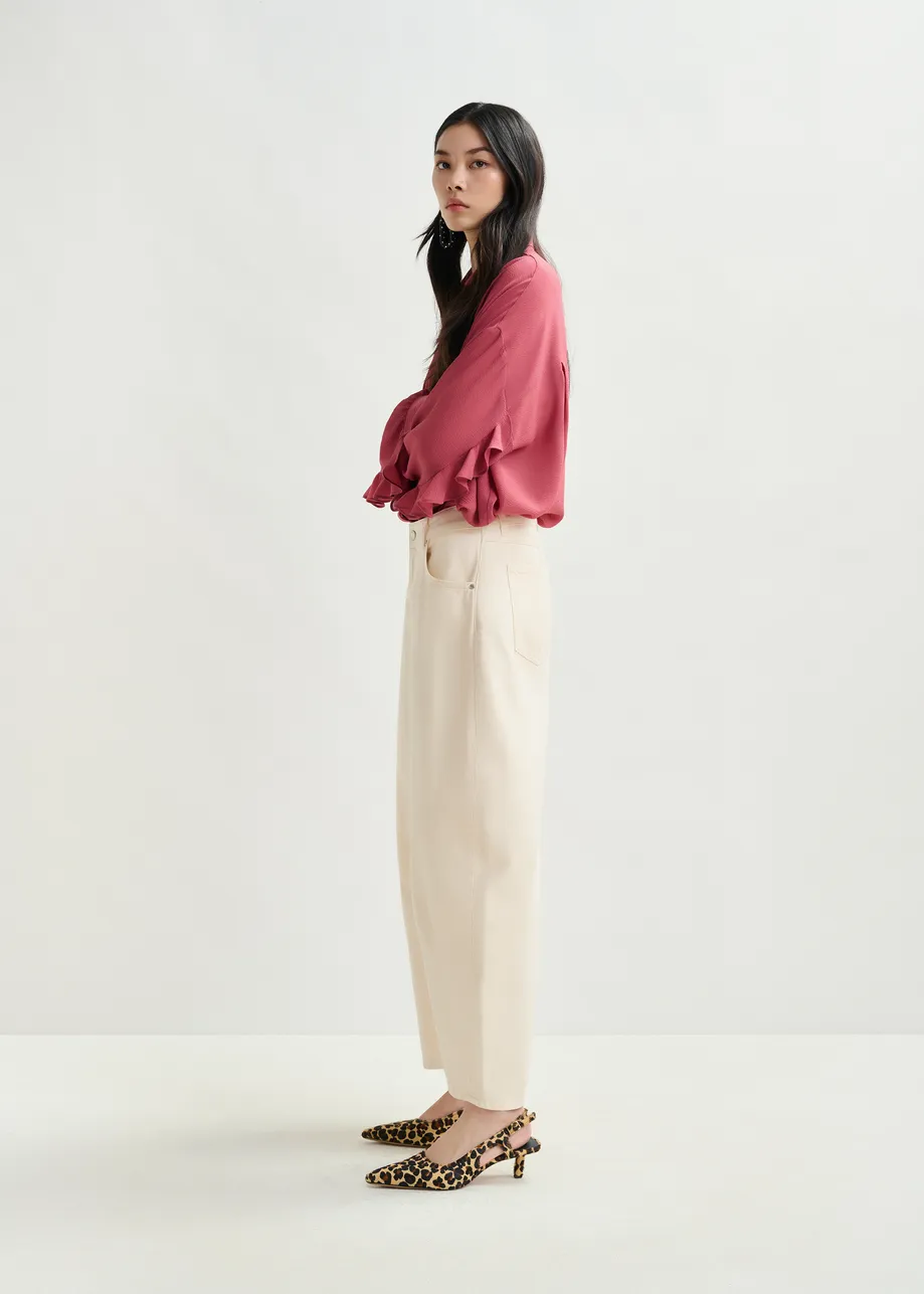 Witte biokatoenen cropped jeans met barrel-pijp