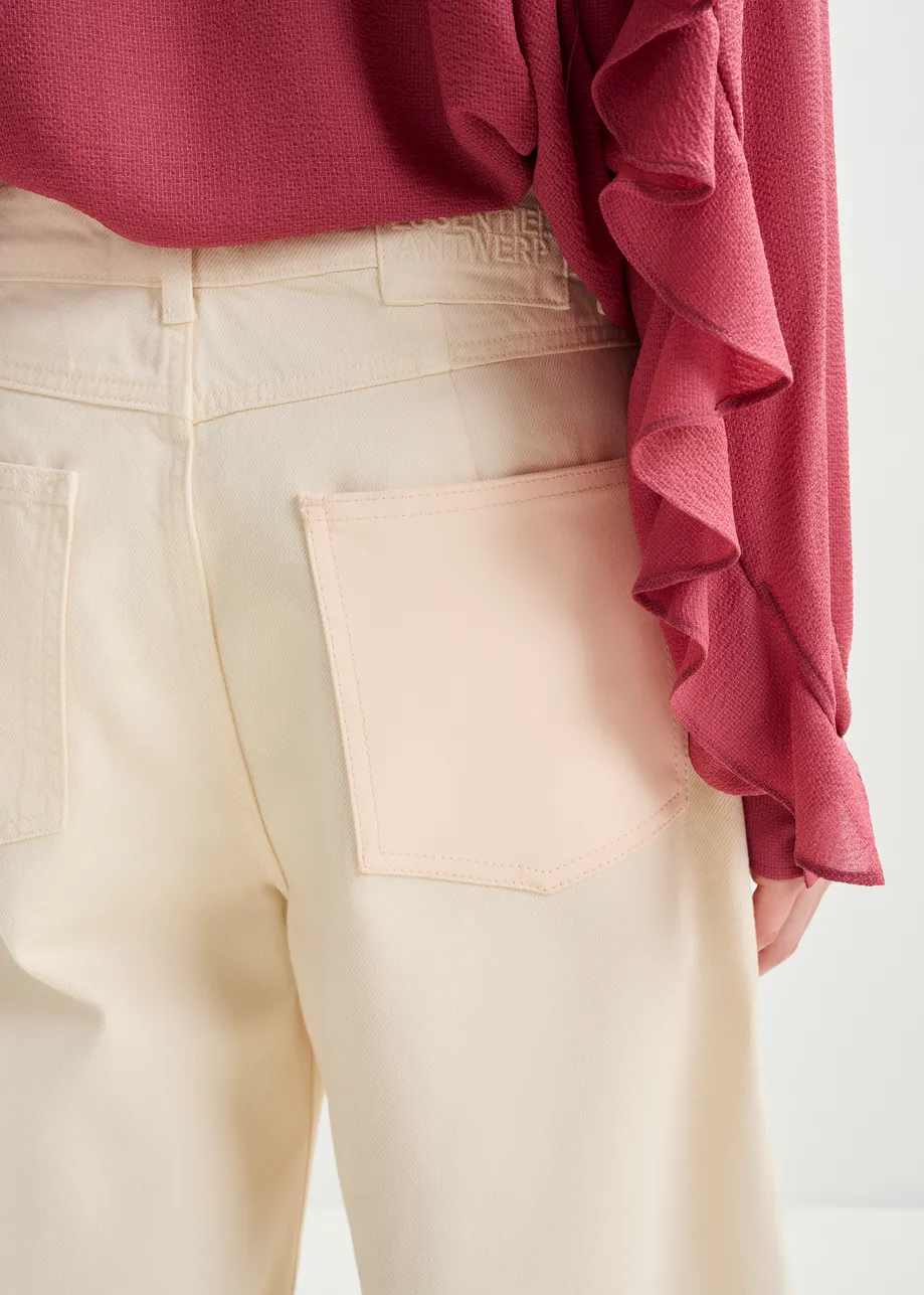 Witte biokatoenen cropped jeans met barrel-pijp
