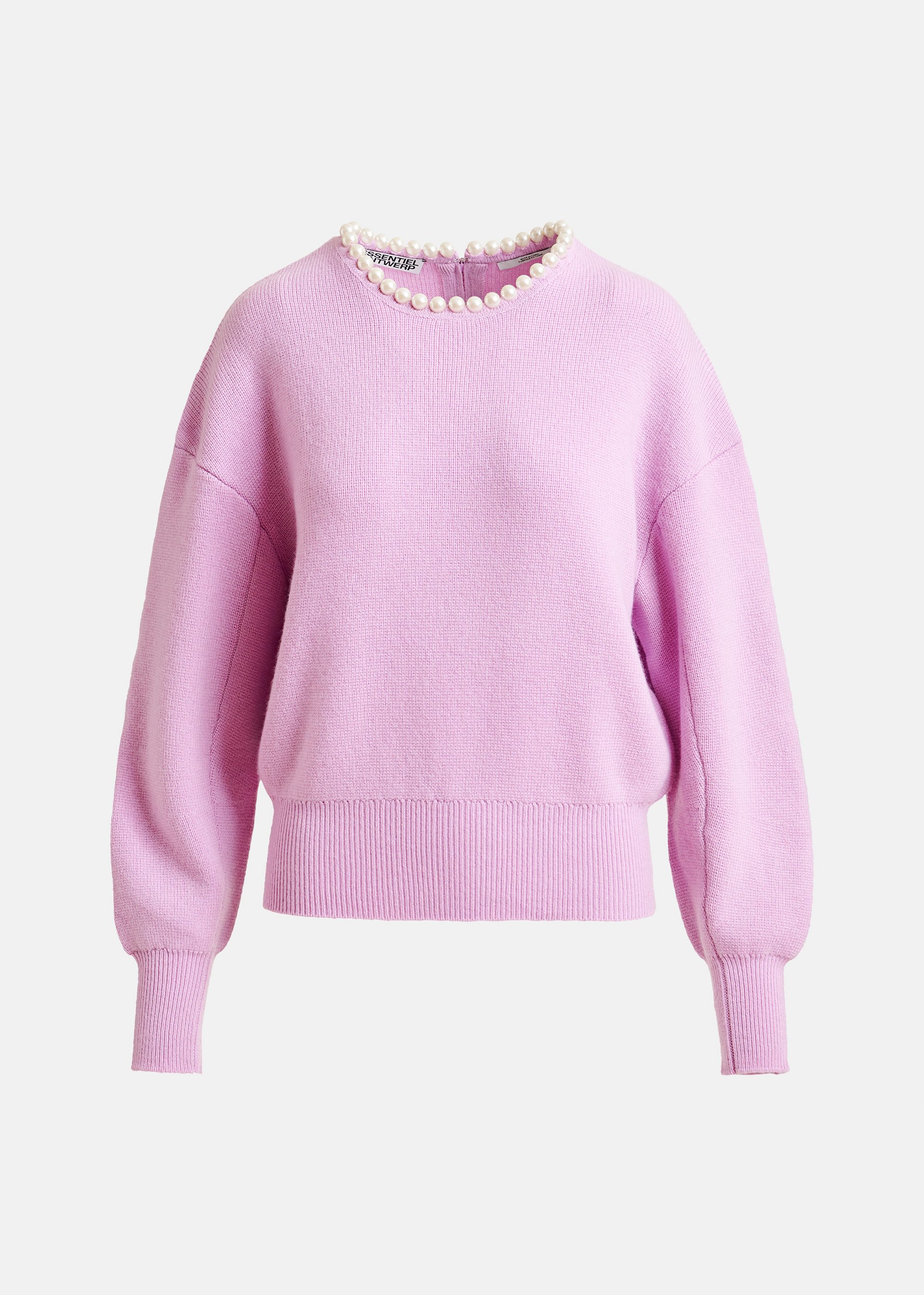 Light pink pearl-embellished knit sweater | Essentiel Antwerp Spain
