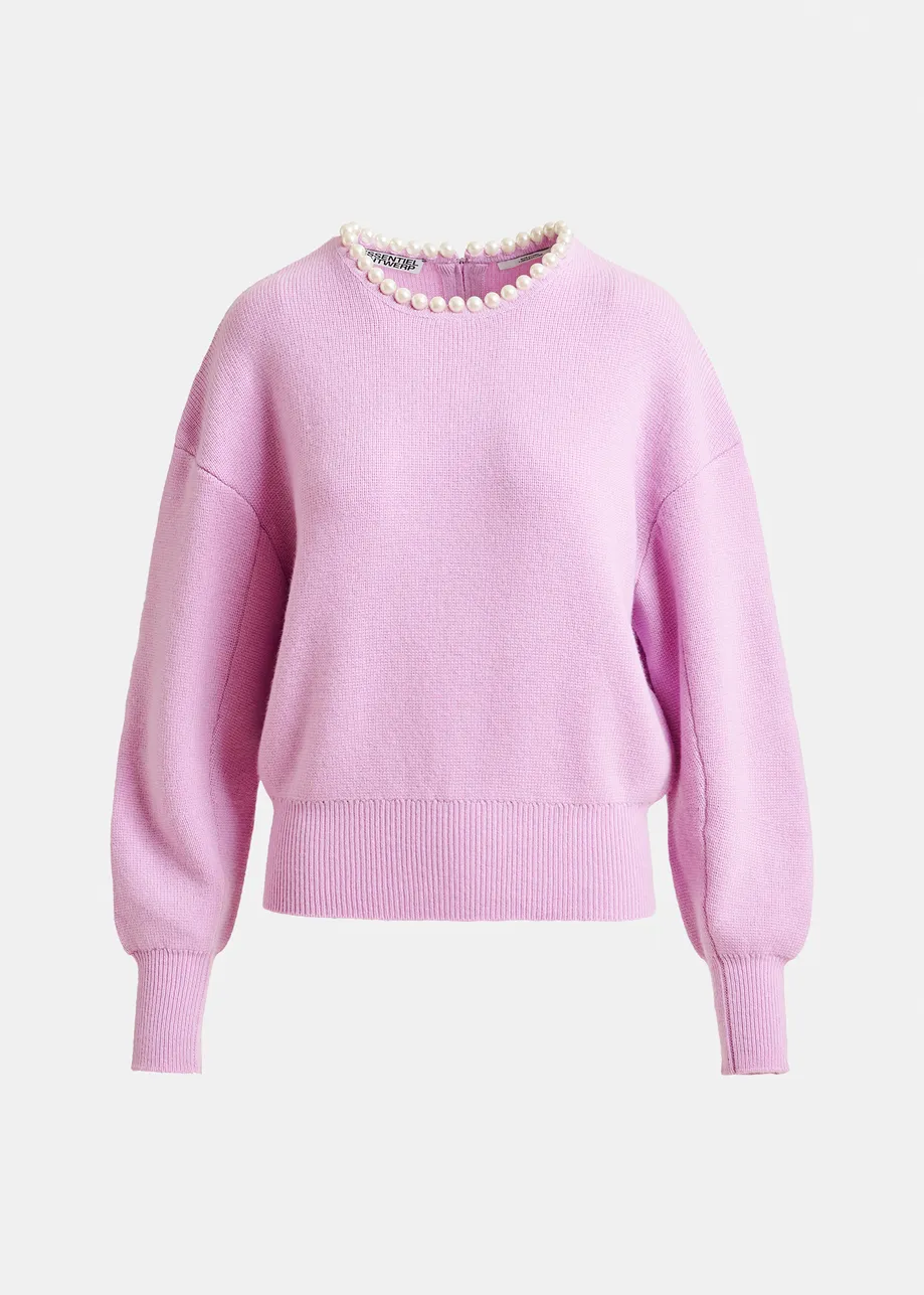 Light pink pearl-embellished knit sweater