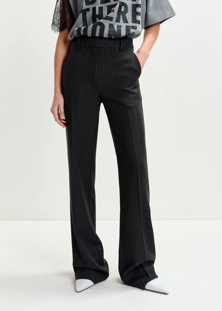 Navy and white pinstripe flared pants