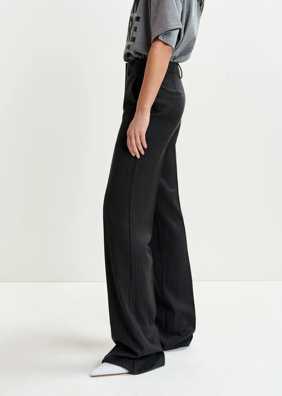 Navy and white pinstripe flared pants