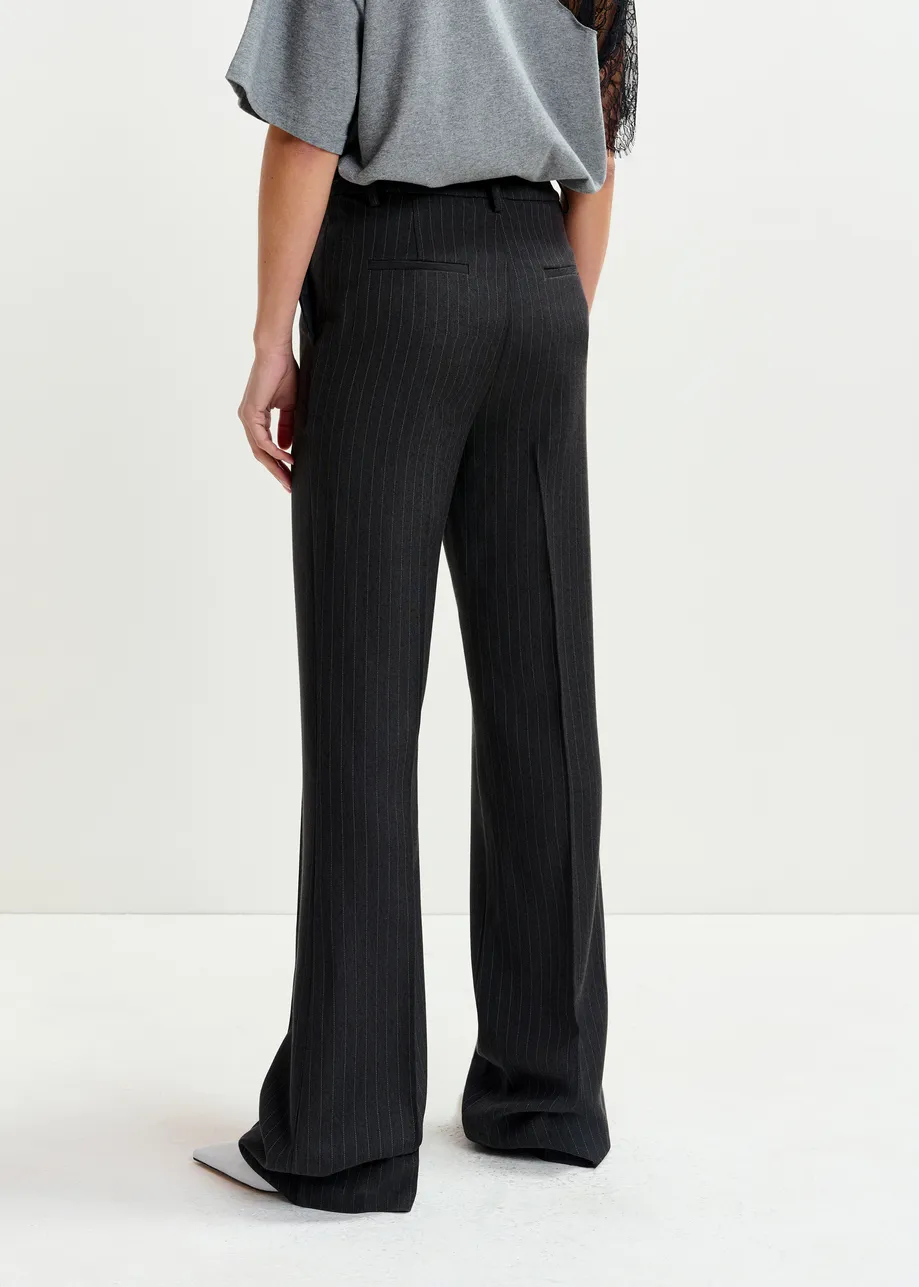 Navy and white pinstripe flared pants