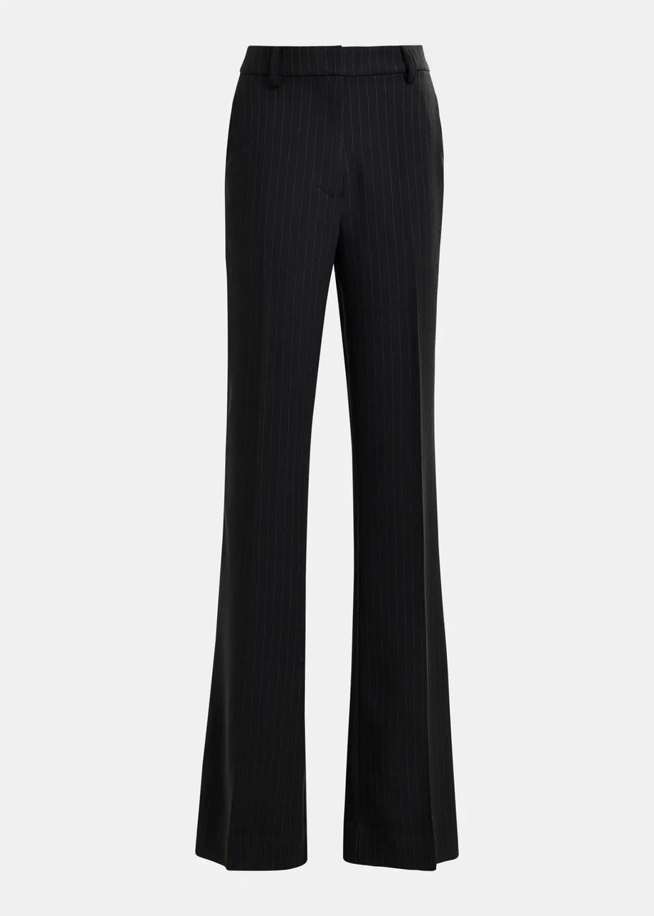 Navy and white pinstripe flared pants