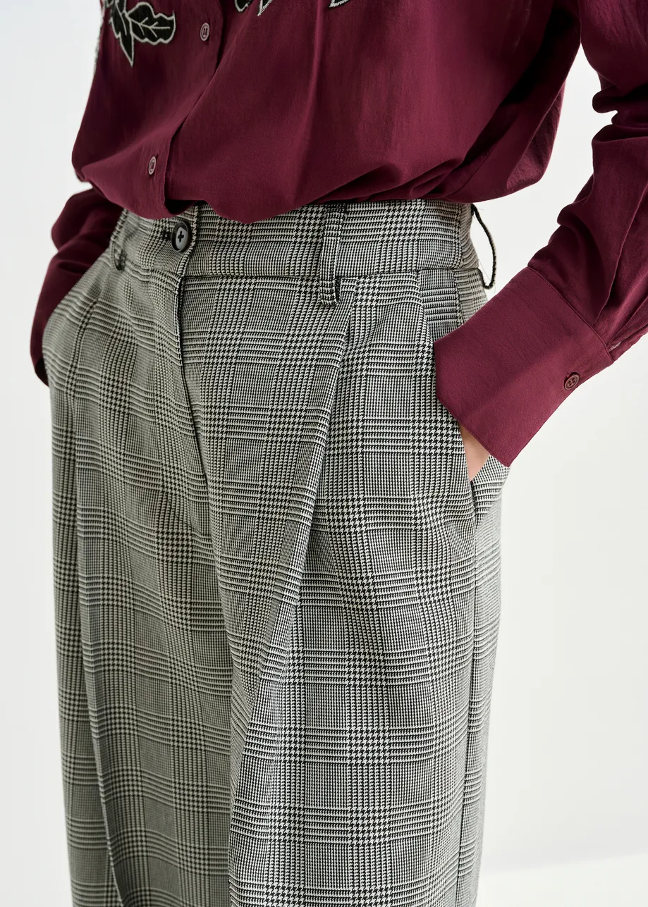 Geruite grijze en zwarte broek met wijde pijpen