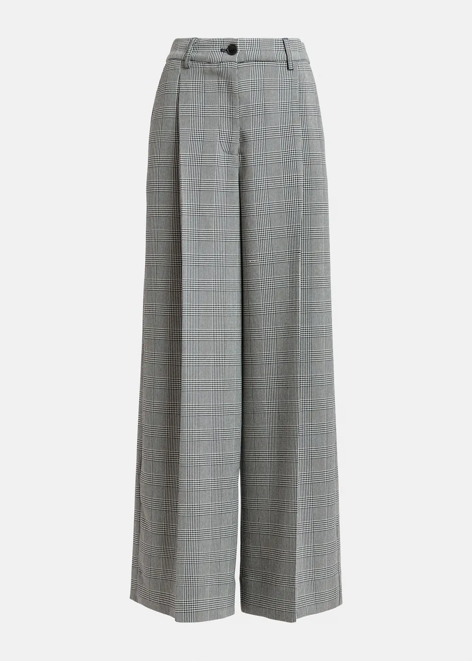 Geruite grijze en zwarte broek met wijde pijpen